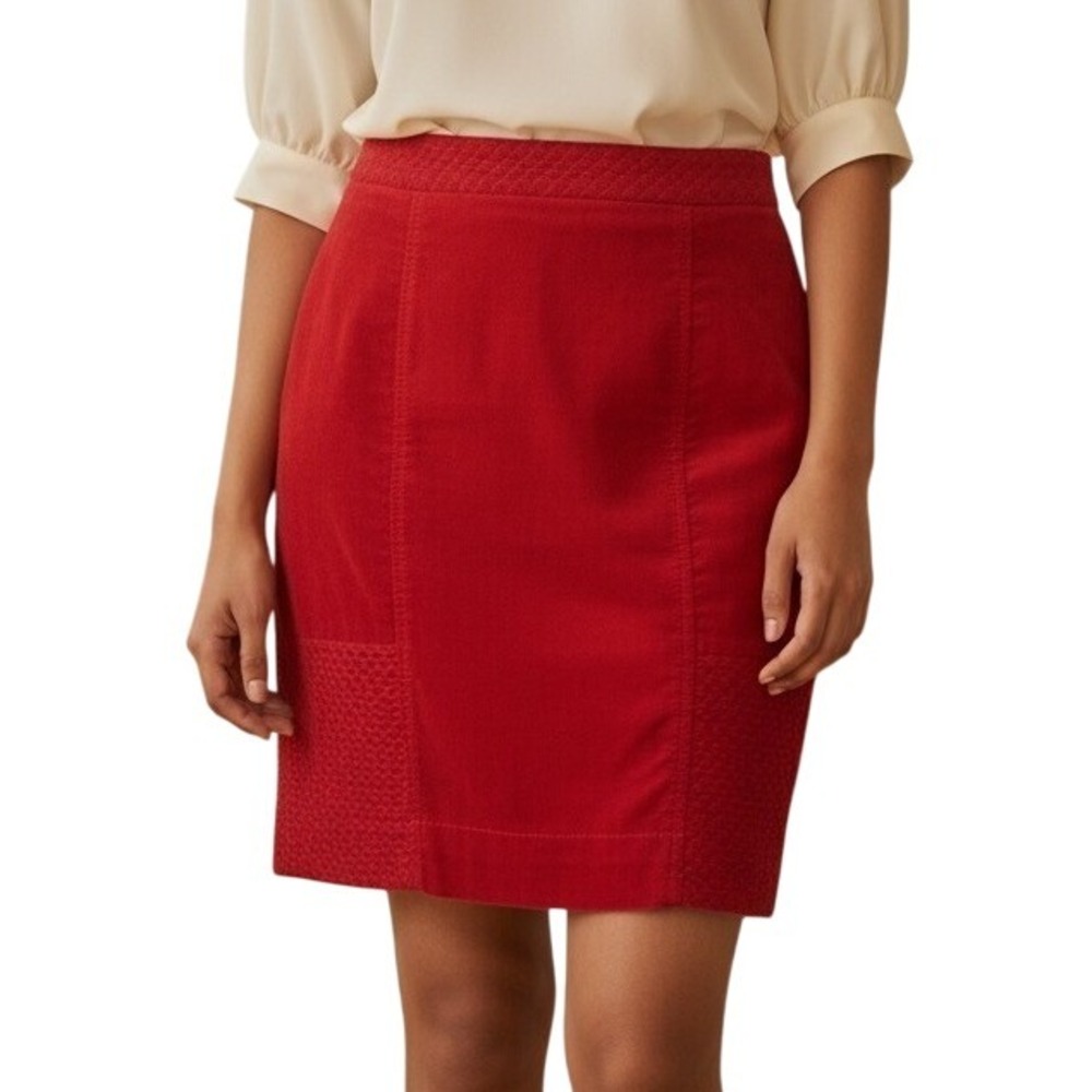 ANTHROPOLOGIE ETT TWA Quilted Velvet Mini Skirt in Brick Red Size 10